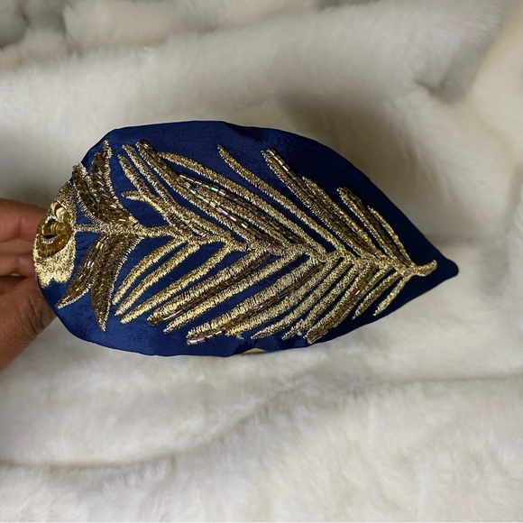 New Handmade NamJosh Golden Leaves Headband Made in India in Dark Teal/Gold - Picture 3 of 9